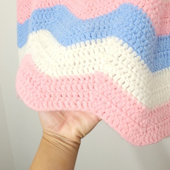 Handmade Afghan Crochet Chevron Stitch Baby Blanket Pink Blue Gift Newborn Knit - Picture 3 of 7